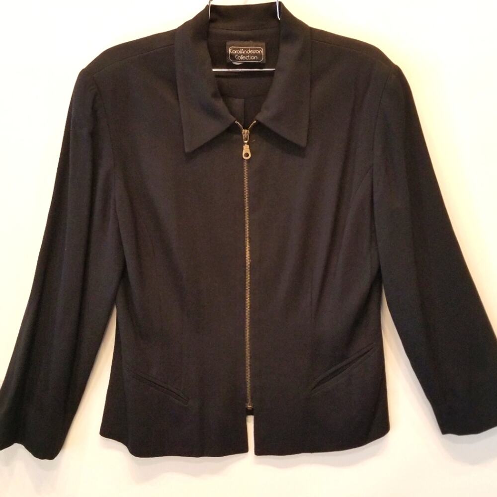 Vtg 90's Black Zipper Jacket Zipper Lined Long Sleeve Collard Full Zip Size 10